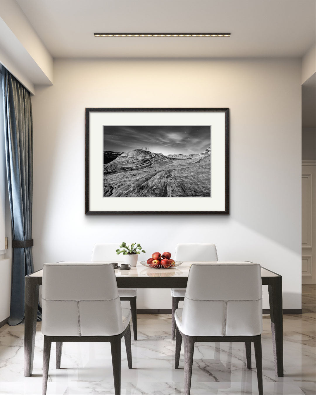 A large piece of modern home decor wall art. fine art photography print. in black and white. A print of southern Nevada's Valley of Fire. Mojave Desert made of red Aztec sandstone. USA