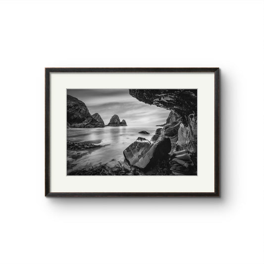Framed black and white photograph of Irish Coastal landscape. Wild Atlantic Way. Cork . Ireland
