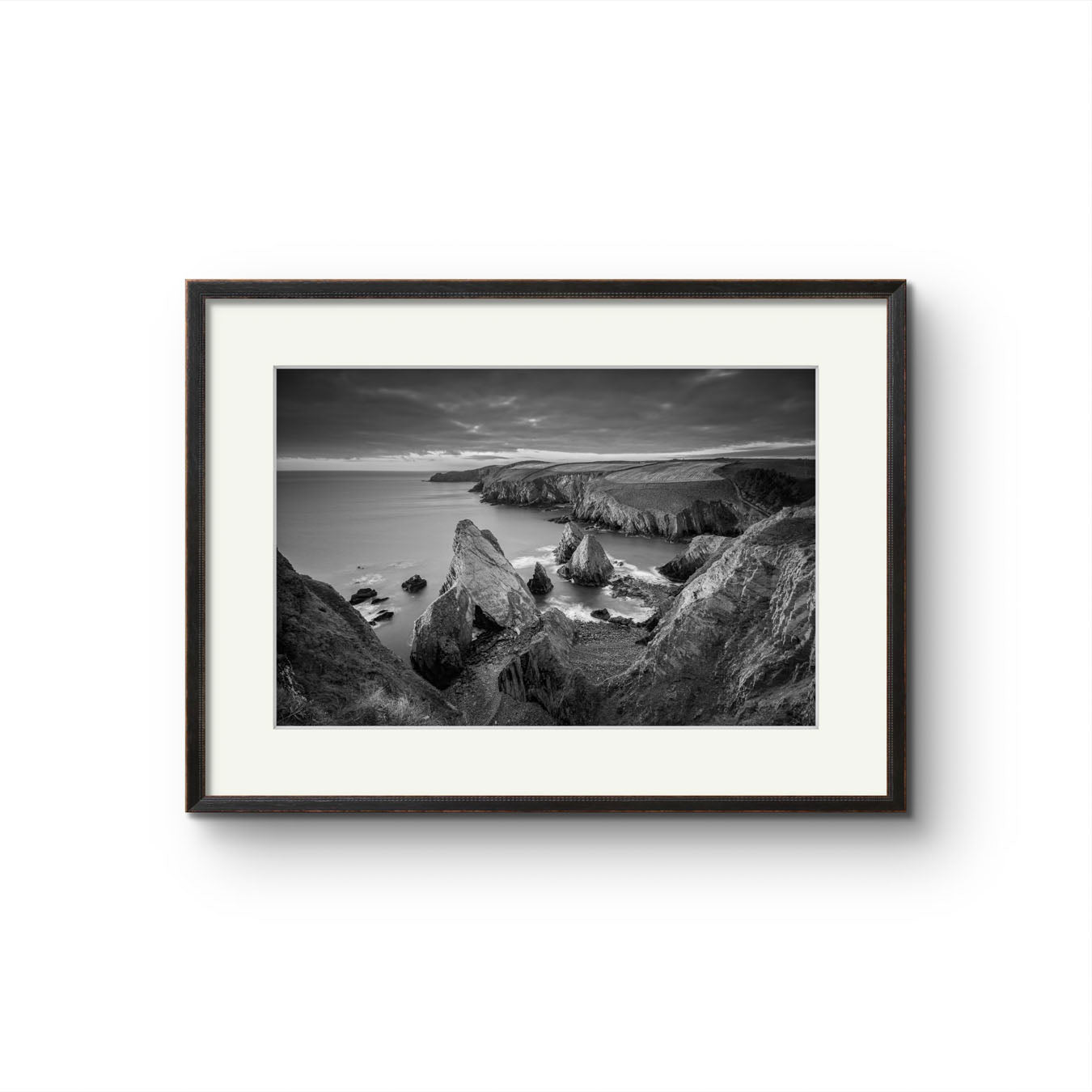 Framed black and white photograph of coastal landscape. Cork Ireland