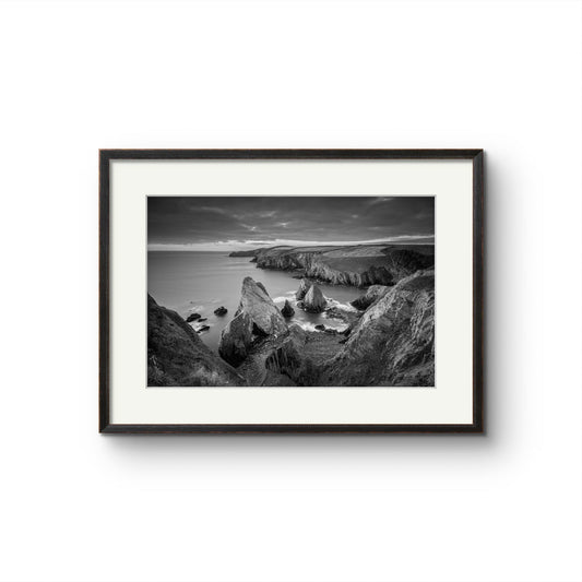 Framed black and white photograph of coastal landscape. Cork Ireland