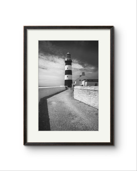 Framed black and white photograph of a lighthouse. Kinsale, Cork. Irish photography.