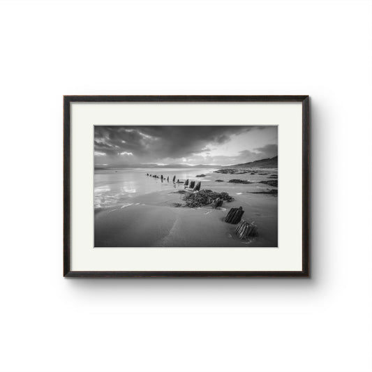 Black and white photograph of Irish landscape. Wild Atlantic Way. The Sunbeam Wreck. Kerry. Ireland