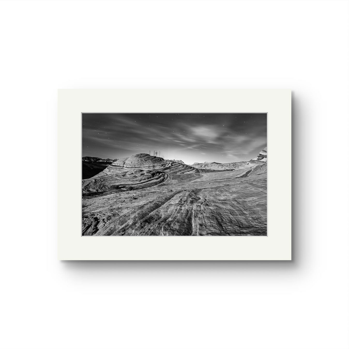 fine art photography print. in black and white. A print of southern Nevada's Valley of Fire.  Mojave Desert made of red Aztec sandstone. USA