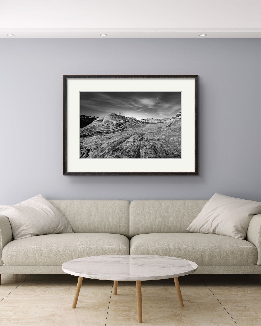 large sofa nd modern home decor wall art. fine art photography print. in black and white. A print of southern Nevada's Valley of Fire.  Mojave Desert made of red Aztec sandstone. USA