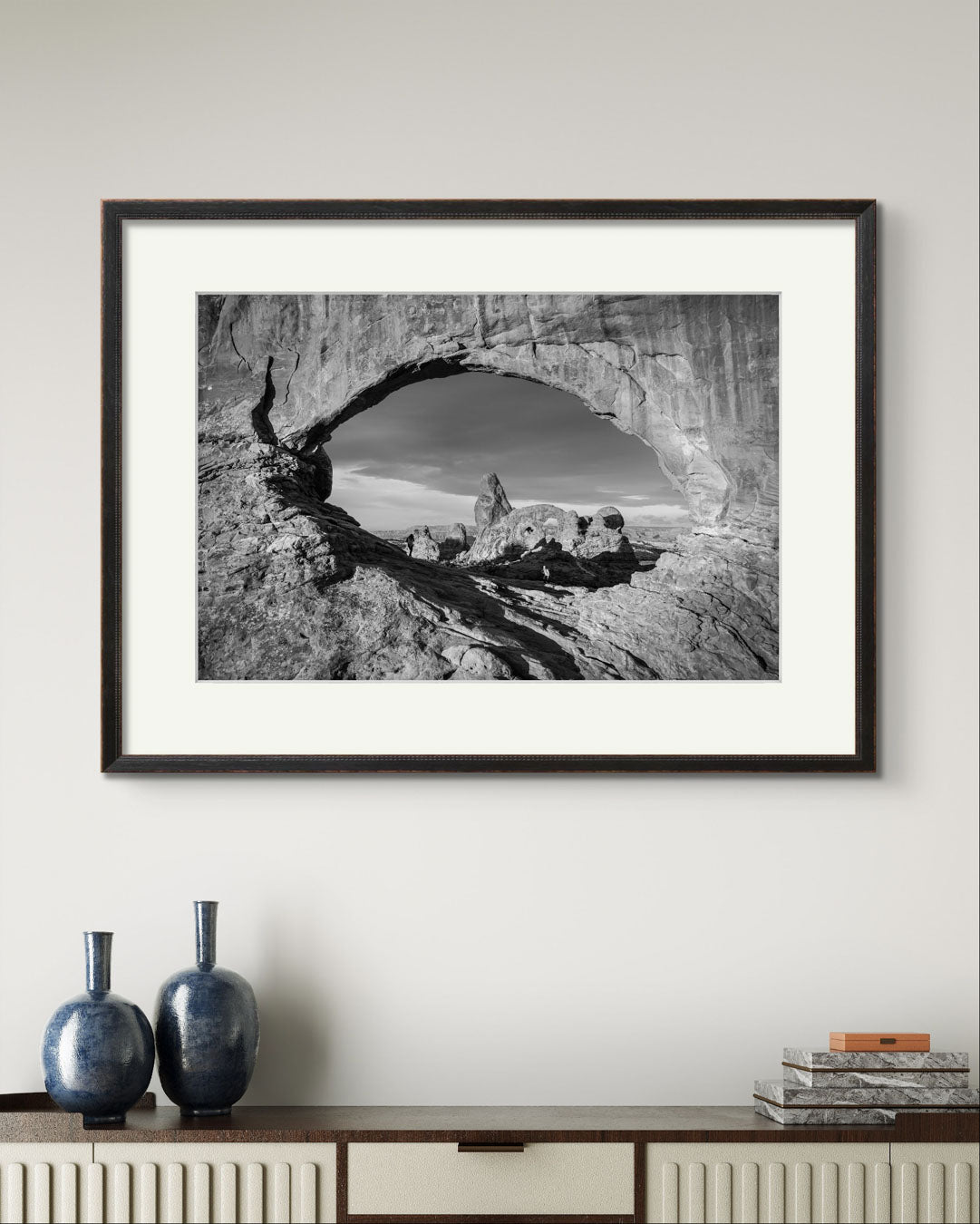 a console table . on the wall home decor piece as a wall art piece. Fine art photography print of Arches National Park, Utah, United States. Turret Arch. Rock arch. View of Turret Arch. Moab, Utah, USA