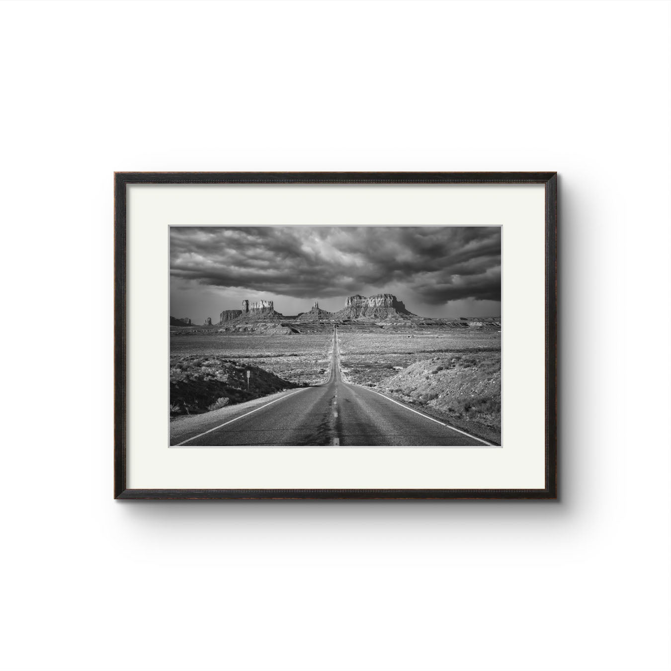 Black and white Photograph of a famous Forrest Gump Point. US Scenic Highway 163.  Navajo Reservation. Monument Valley. USA