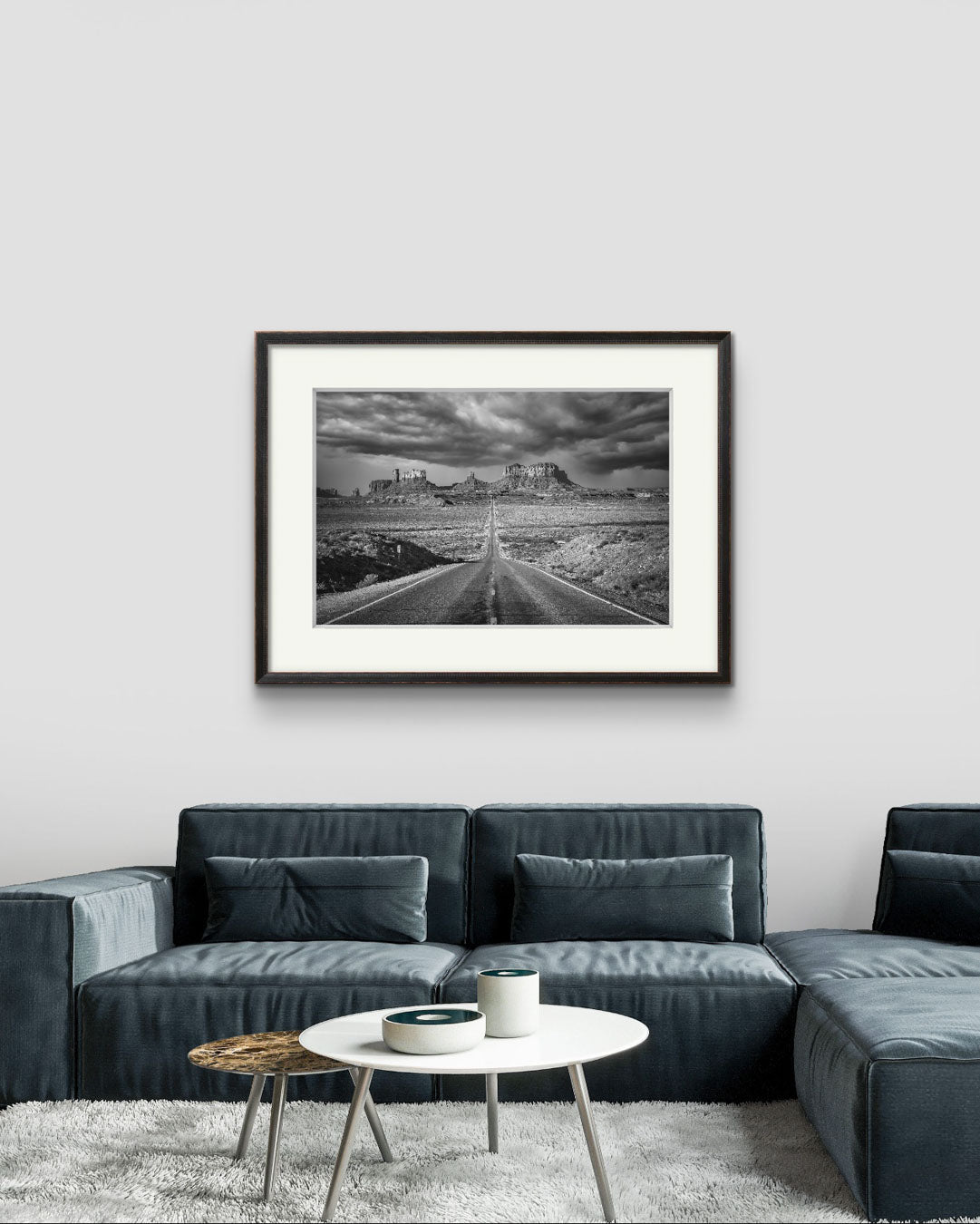 a stylish home decor as a Black and white Photograph of a famous Forrest Gump Point. US Scenic Highway 163.  Navajo Reservation. Monument Valley. USA