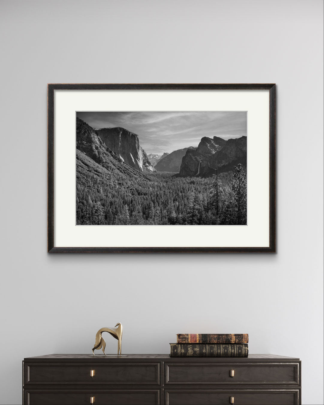 a modern home dcor element in a form of fine art photography print of the Yosemite Valley. Made famous by Ansel Adams. Valley View. California. USA